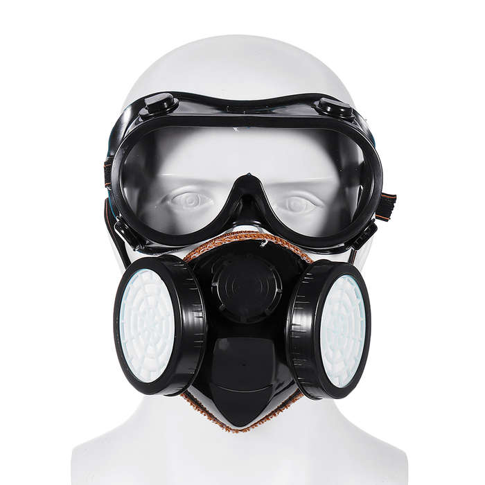 2 in 1 Gas Mask Double Filter Anti Gas Chemical Pesticide Respirator 300Hours Used