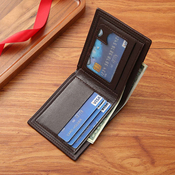 Black - Men Bifold Wallet Fashion Soft PU Leather Money Clip Multicard Slot Card Holder Thin Purse S
