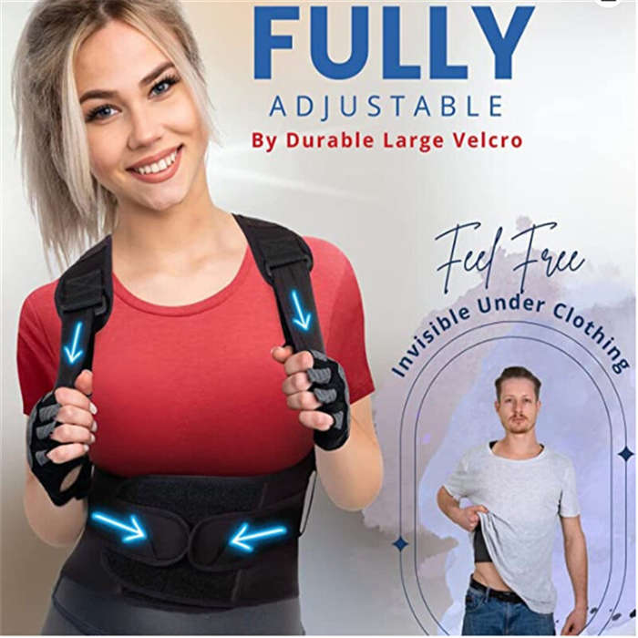 2XL - KALOAD Adjustable Back Support Belt Back Posture Corrector Shoulder Lumbar Spine Support Back