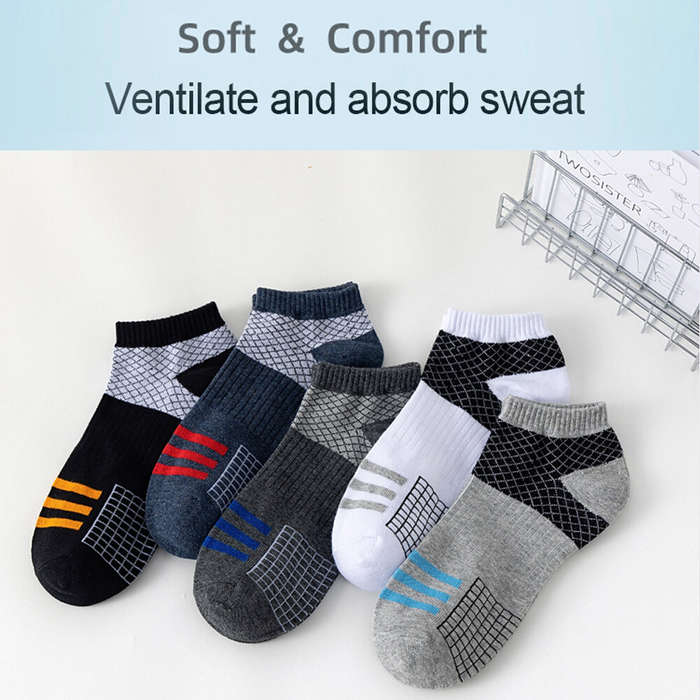 White - 5 Pairs Low Cut Men Socks Breathable Sports Socks Cotton Blend Mens Ankle Socks Anti Odor &