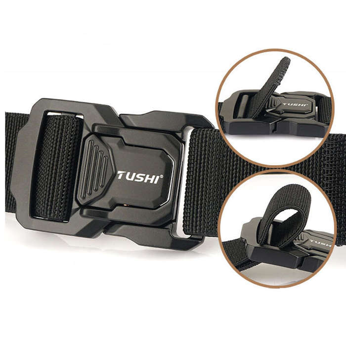 Brown - TUSHI Metal Quick Release Pluggable Buckle Tactical Belt Breathable Elastic Belt For Men Cow