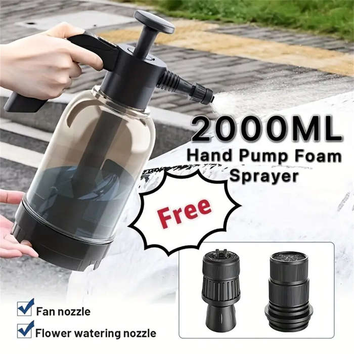 Black - 2L Foam Watering Can Transparent HDPE Air Pressure Pump Sprayer 1:50 Ratio Car Wash and Gard