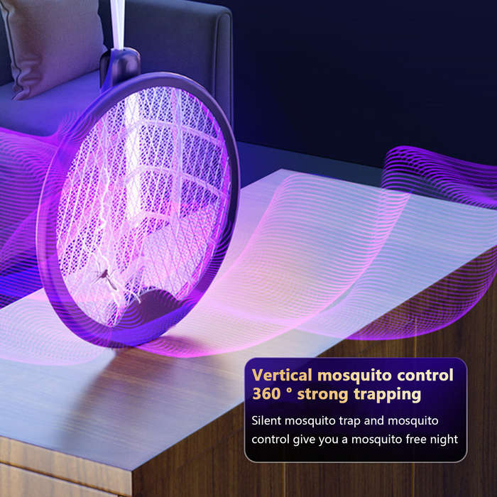Black - AGSIVO 3 In 1 3000V Cordless Rechargeable Electric Mosquito Bug Zapper Foldable Handheld Mos