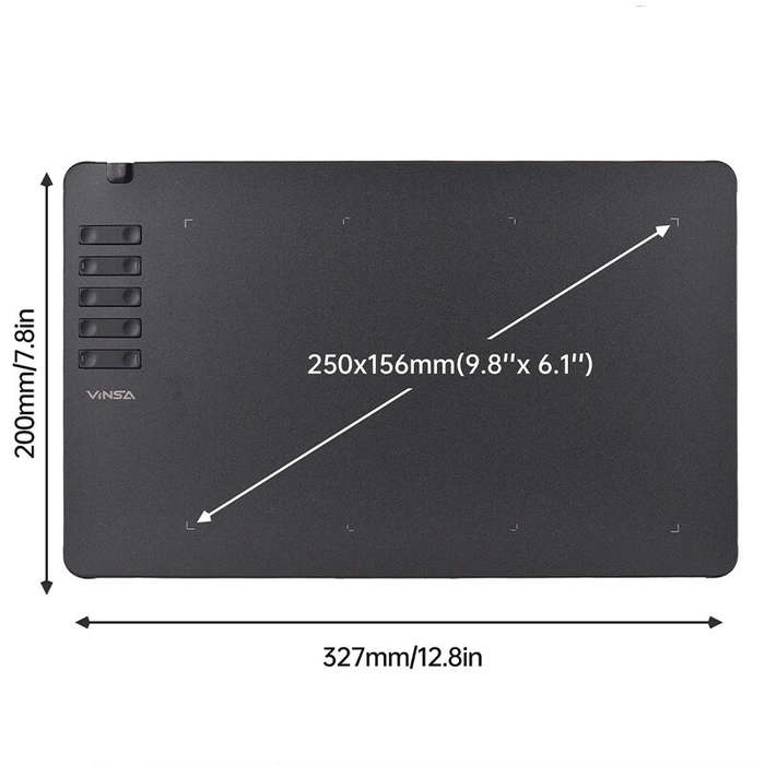 Black - VINSA T906 Graphics Drawing Tablet with 10 Physical Shortcut Keys 250x156mm Sensing Area 8 P