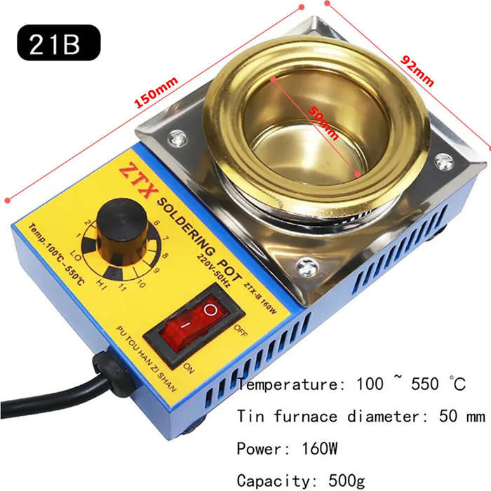 150W - Adjustable Temperature Soldering Pot 150W/160W 220V Tin Melting Furnace 100C to 550C EU Plug