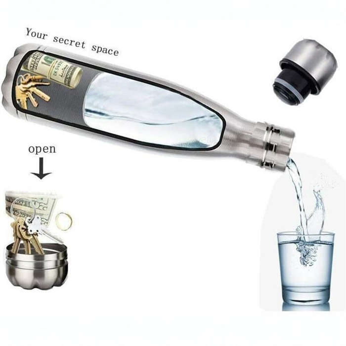 stainless - IPRee 750ml Water Bottle with Compartment Portable Water Bottle Pill Organizer Can Safe