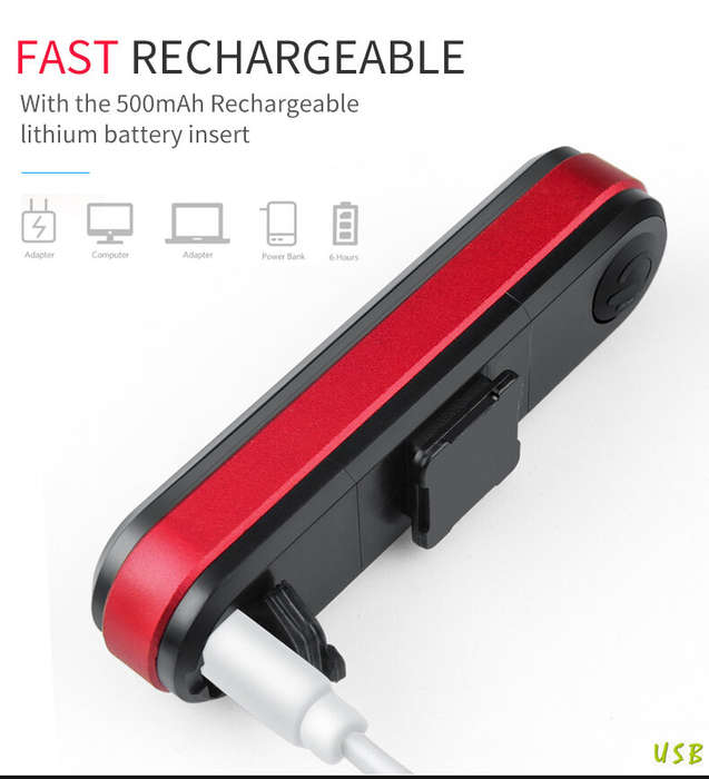 Red - Bicycle Light USB Rechargeable Tail Light Warning Bike Rear Light Smart Wireless Remote Turn S