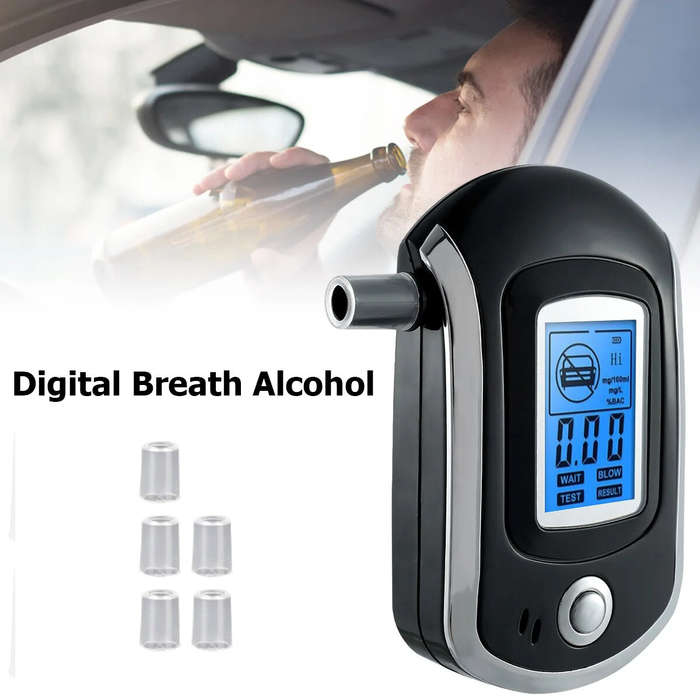 #1 - Mini Breath Alcohol Tester Portable Drunk Driving Detector Alcohol Tester with 5 Mouthpieces Pr