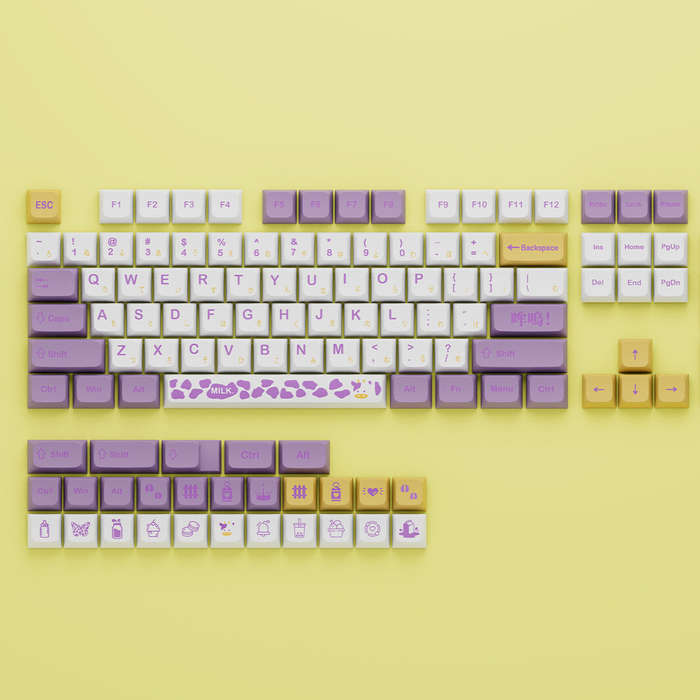 131 Keys Taro Milk PBT Keycap Set XDA Profile Sublimation Japanese Custom Keycaps for Mechanical Key