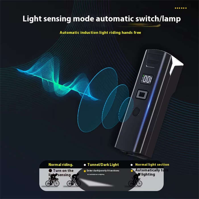 Black - BIKIGHT Intelligent Light-sensing Bicycle Headlight 1500mAh Power Bank Flashlight Handlebar