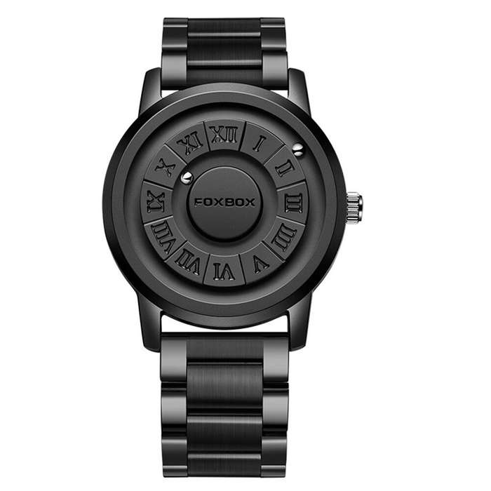Black Belt - Creative Scrolling Stylish Black Dial Rotating Magnetic Bead Watch Roman Numerals Uniqu