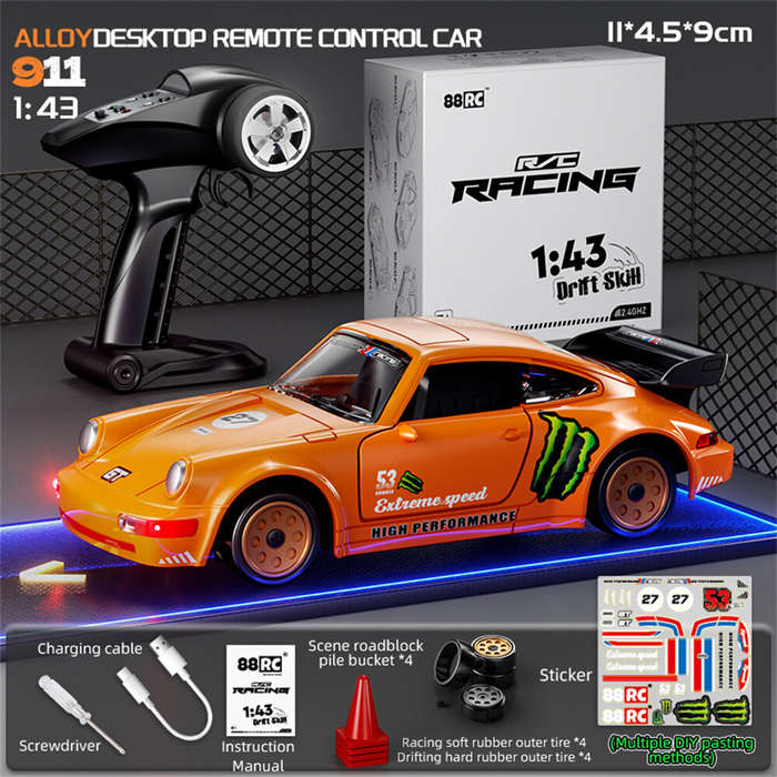 Orange - 88RC 911 RTR 1/43 2.4G 4WD Drift RC Car Gyro Alloy Body Shell Desktop Full Proportional Min