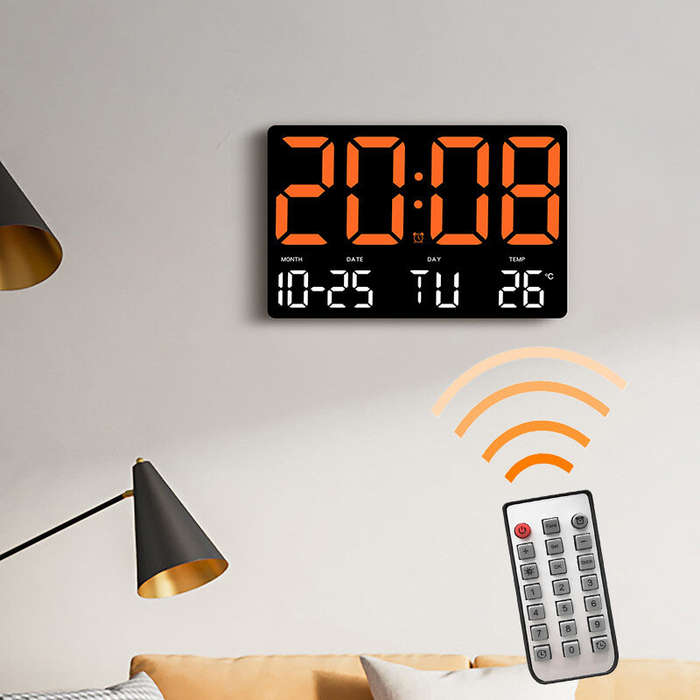 Red - AGSIVO Large Digital Wall Clock Alarm Clock Large LED Display with Remote Control / Adjustable
