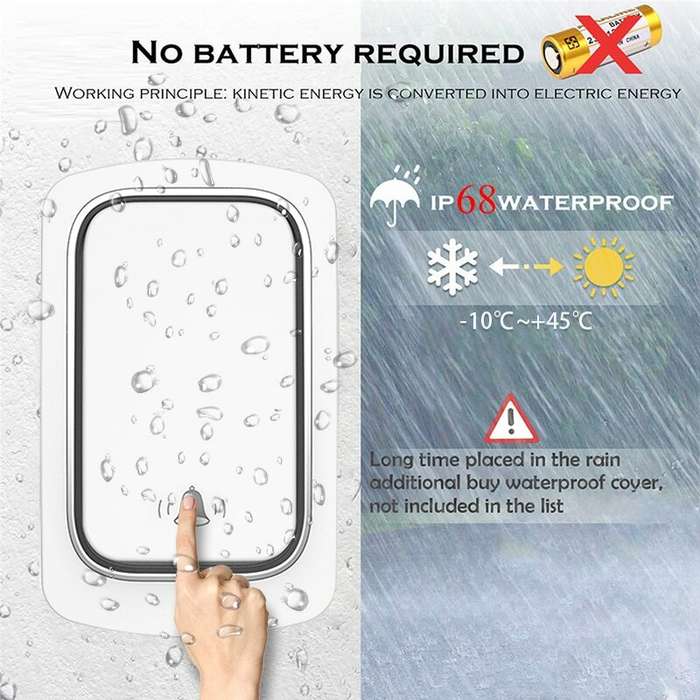 1 to 1 Home Wireless Doorbell IP68 Waterproof 38 Kinds Ringtones 4-level Volume Adjustable EU Plug S