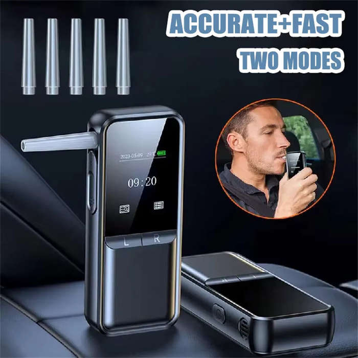 Black - Precision Digital Breath Alcohol Tester Professional Breathalyzer With LCD Display USB Recha