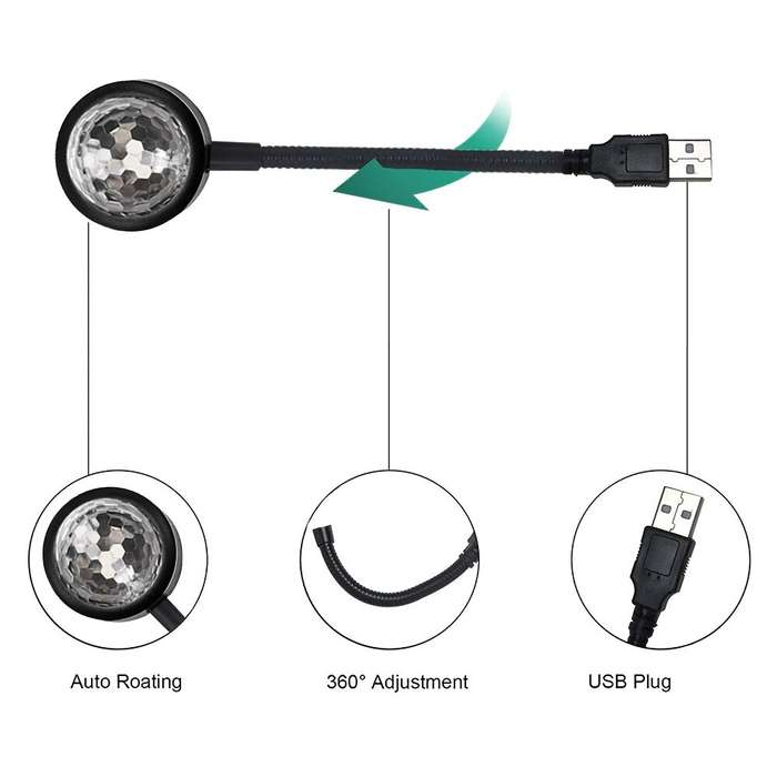 USB Car Atmosphere Lamp Music Rhythm Projector LED Car Magic Ball Lamp Party Stage Stage Voice Contr