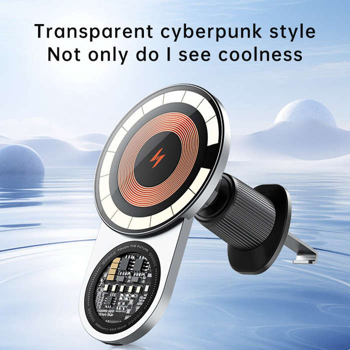 Silver - A8 Magnetic Car Mount Wireless Charger Holder 15W Fast Wireless Charging 1200g Strong Sucti