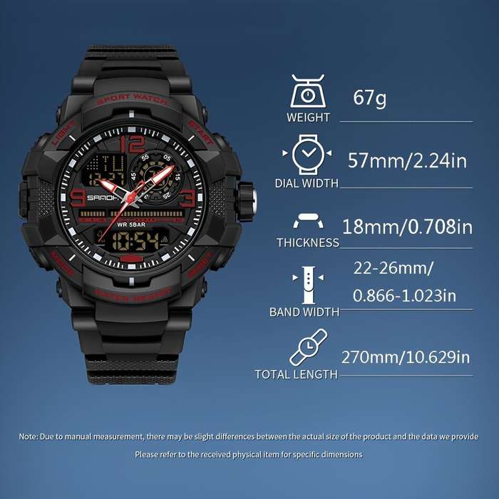 Black - SANDA Men's Dual Display Sports Digital Watches Alarm Clock Day Weeks Multi-functional Lumin
