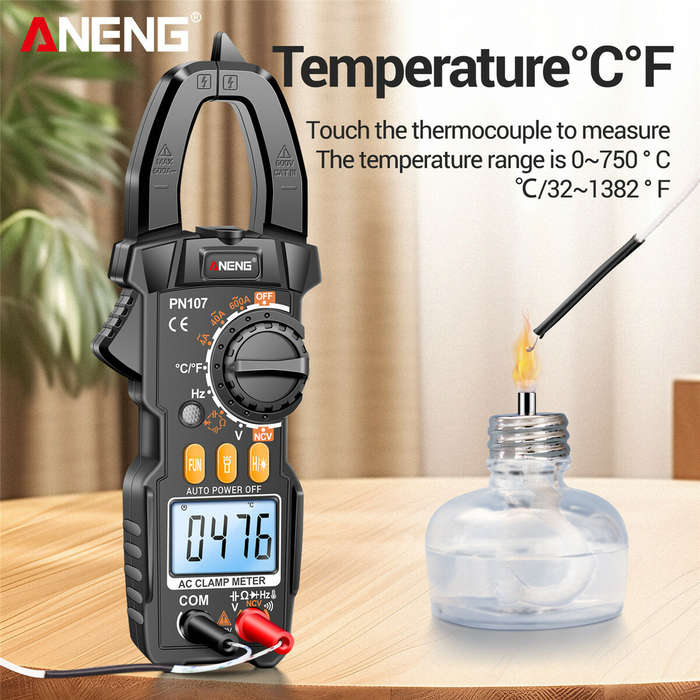 Black - Upgrade ANENG PN107 Multifunctional Clamp Meter with AC/DC Voltage AC Current Resistance Cap
