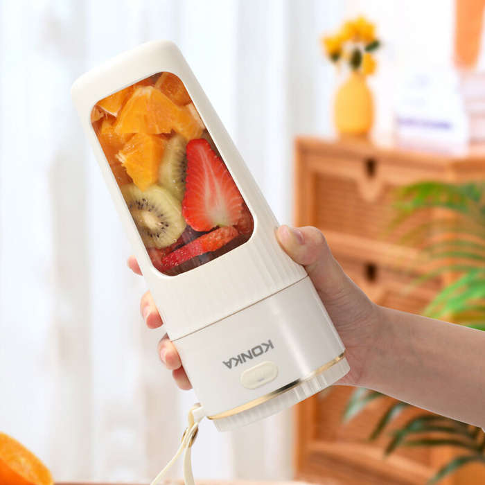 White - KONKA Mini Electric Fresh Juicer 10 Blades Powerful Crushed Ice Wireless Portable Blender Ju