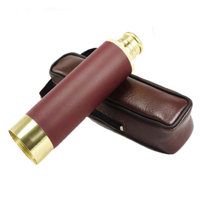Brown - IPRee Pirate Monocular Telescope 25x30 High Powered Zoomable Collapsible Monocular Brass Spy