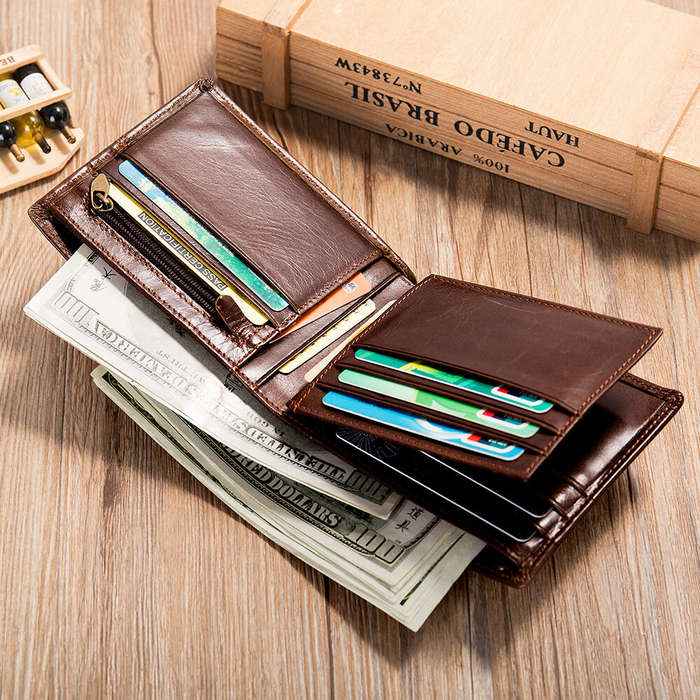Black - Ekphero Men's Retro Genuine Leather Short Wallet RFID Blocking Horizontal Money Clip Multi-c