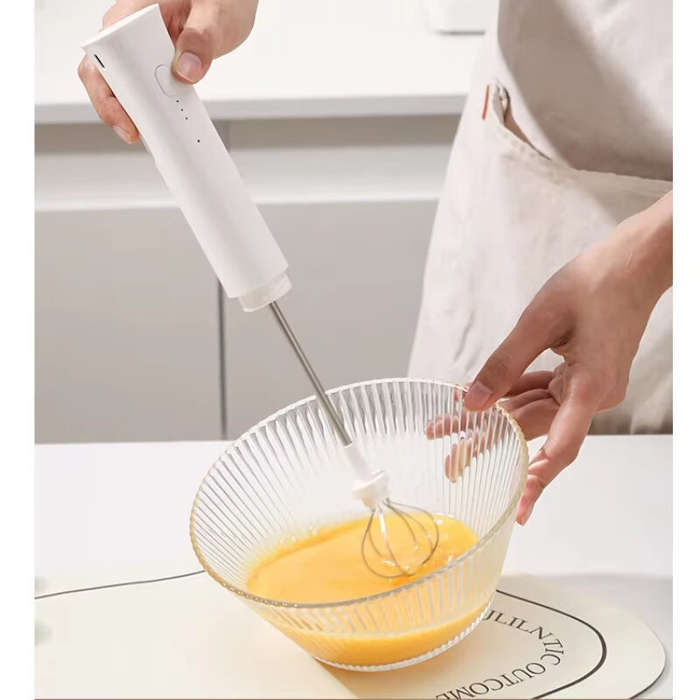 White - USB Rechargeable Electric Milk Frother Whisk With 3-Speed Dual Stirring Heads Ideal for Coff