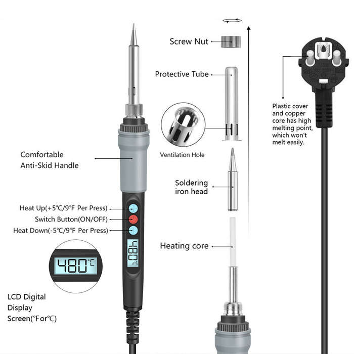 US Plug - HANDSKIT SI926 90W Digital Adjustable Temperature Electric Soldering Iron Kit for BGA SMD