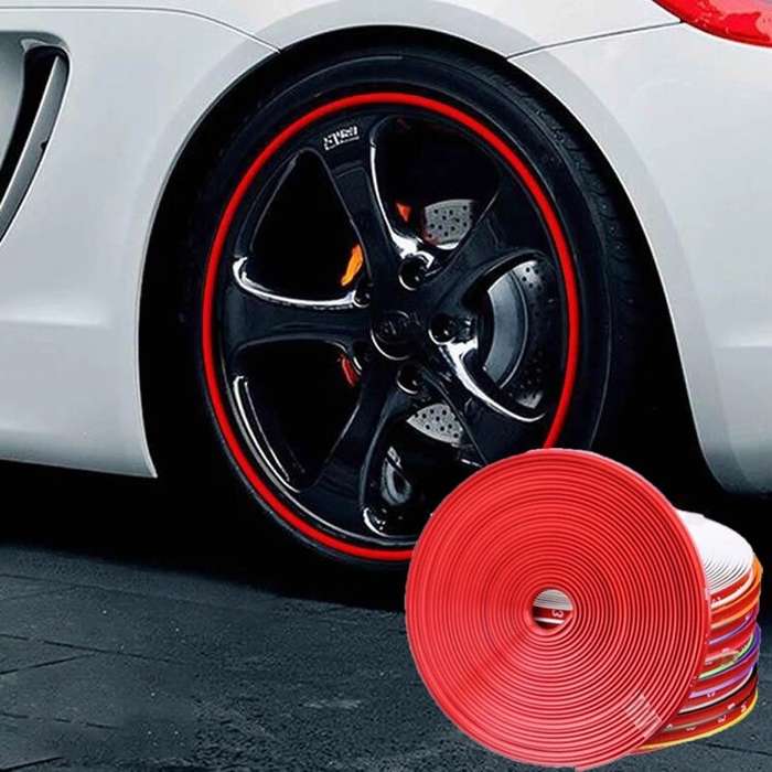 Red - 8M Roll Rim Blades Car Vehicle Color Wheel Rims Protectors Decor Strip Tire Guard Line Rubber