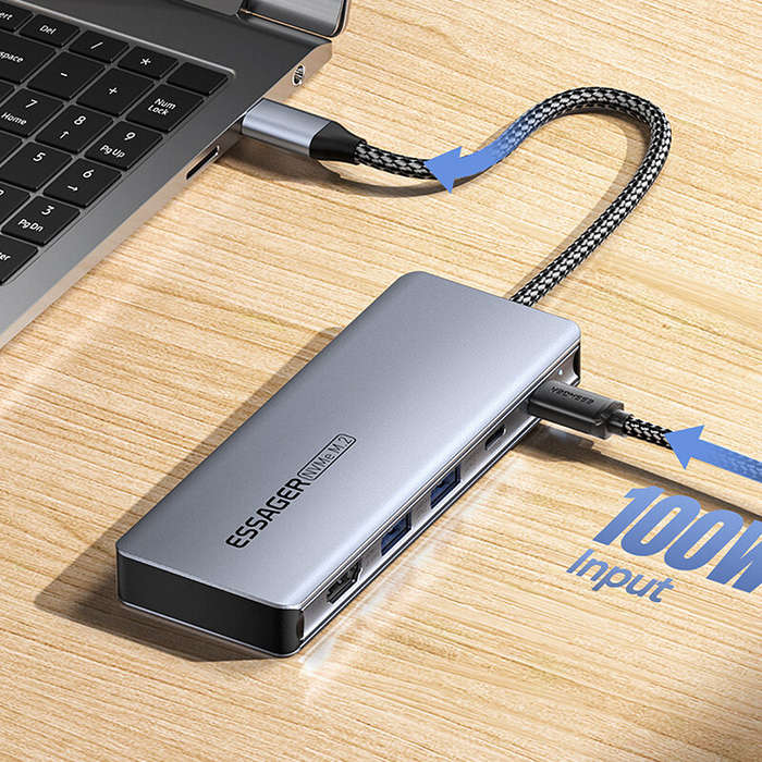 7 in 1 - ESSAGER 6-in-1 Type-C Docking Station with M.2 NVMe Enclosure / USB3.2 Gen2*2 / PD100W USB-