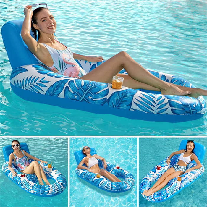 Blue - WaveRite 1pc Inflatable Floating Pool Lounge Chair Water Floaties for Swimming Pool Lake Loun