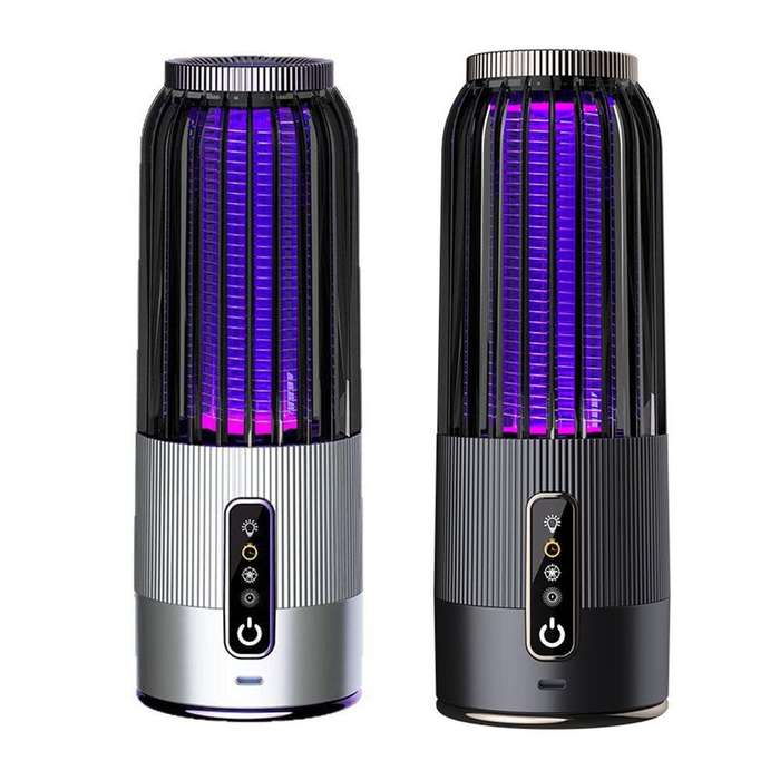 Grey - Solar Powered & USB Rechargeable Mosquito Lamp With Adjustable 2/4/6H Timer Folding Hanging R