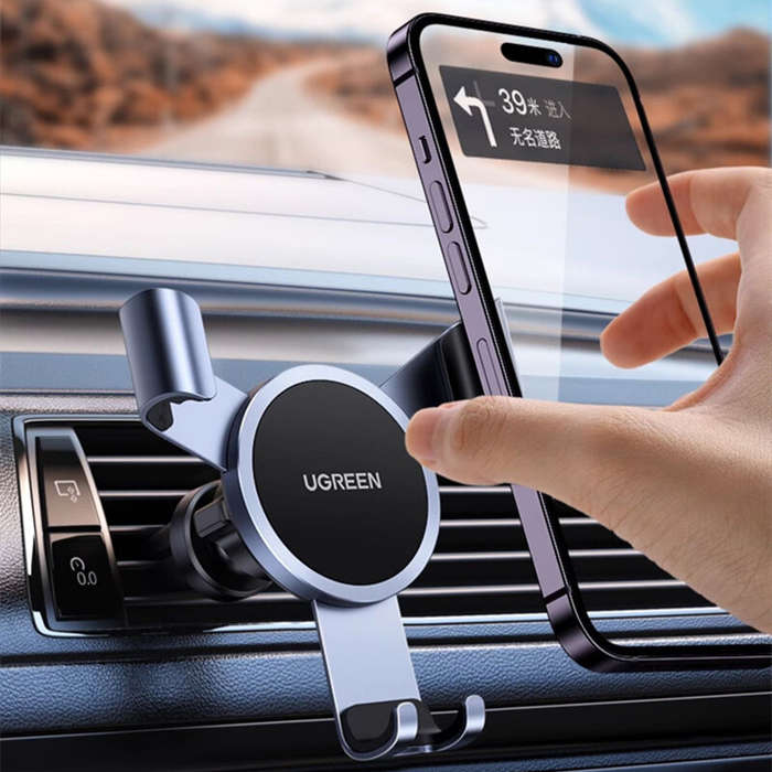 Black - Ugreen LP493 Car Air Vent Gravity Mount Stand with Universal Rotary Ball Aluminum Alloy Clam