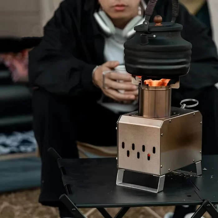 Silver - IPRee MOUNTAINHIKER Portable Square Wood Stove Stainless Steel Stove Fire Pit Heater Outdoo