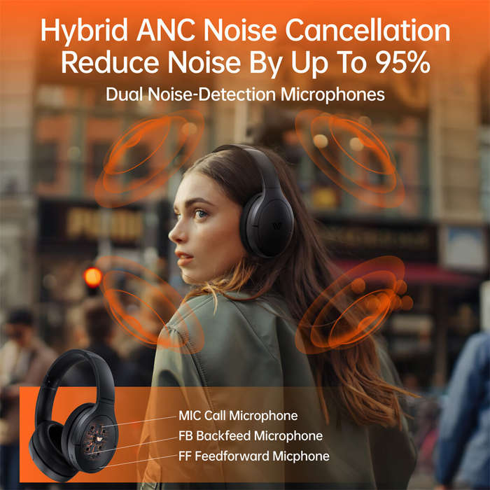 Black - Weofly Live ANC Headset bluetooth 5.4 Headphones Hybrids Active Noise Cancelling 4-Mic ENC N