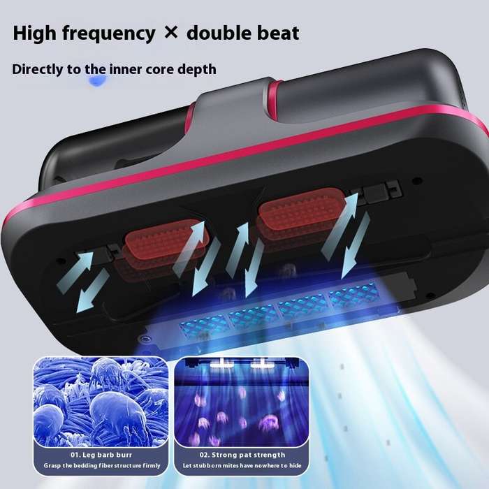 Grey+Red - 8KPa Handheld Vacuum Cleaner Cordless Couch Cleaner Double Beat UV Mattress Machine Deep