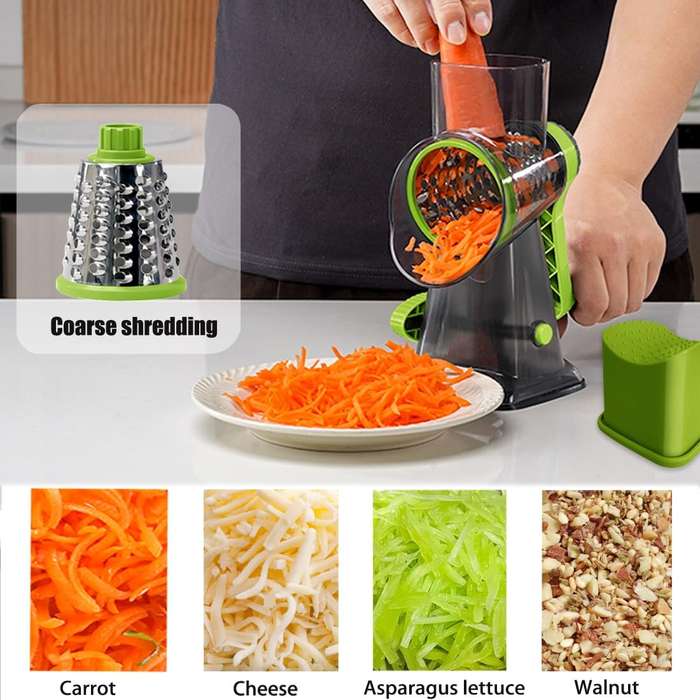 Blue - Multi-functional Hand Crank Rotary Slicer Vegetable Cutter Handheld Rotary Cheese Grater Cutt