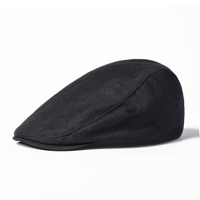 Grey - Collrown Cotton Linen Beret Men's Simple Vintage Forward Cap Casual Daily Flat Hats Solid Col