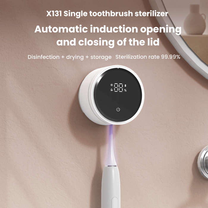 White - USB Smart Wall Mounted Toothbrush Sterilizer Punch-Free Single Toothbrush Dryer UV Steriliza