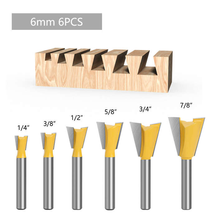 1/4 Inch - LAVIE 6pcs 6mm 1/4" Shank Dovetail Joint Router Bit Set 1/4" 3/8" 1/2" 5/8" 3/4" 7/8" Cut