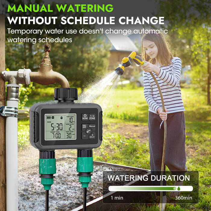 US - SGW07M Irrigation Timer Two Outlet Garden Automatic Watering Controller ABS UV Resistant IP55 F