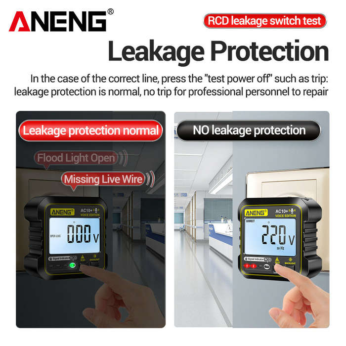 US Plug - ANENG AC10+ Digital Display Socket with LCD Screen Voice Broadcast Leakage Protection Phas