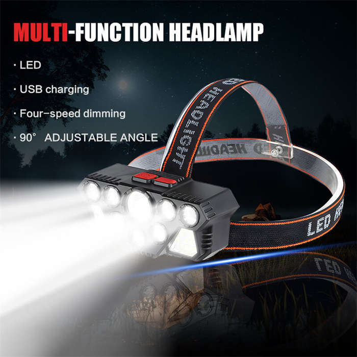 Black - 8 LED 20 SMD Rechargeable Super Bright LED Headlamp with Built-in Battery, 4 Lighting Modes