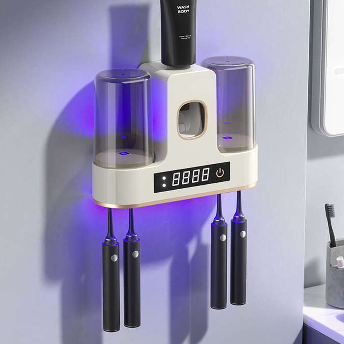 Gun Gray - Smart Toothbrush Sterilizer UV Light Toothbrush Holder Toothpaste Squeezer Dispenser Wall