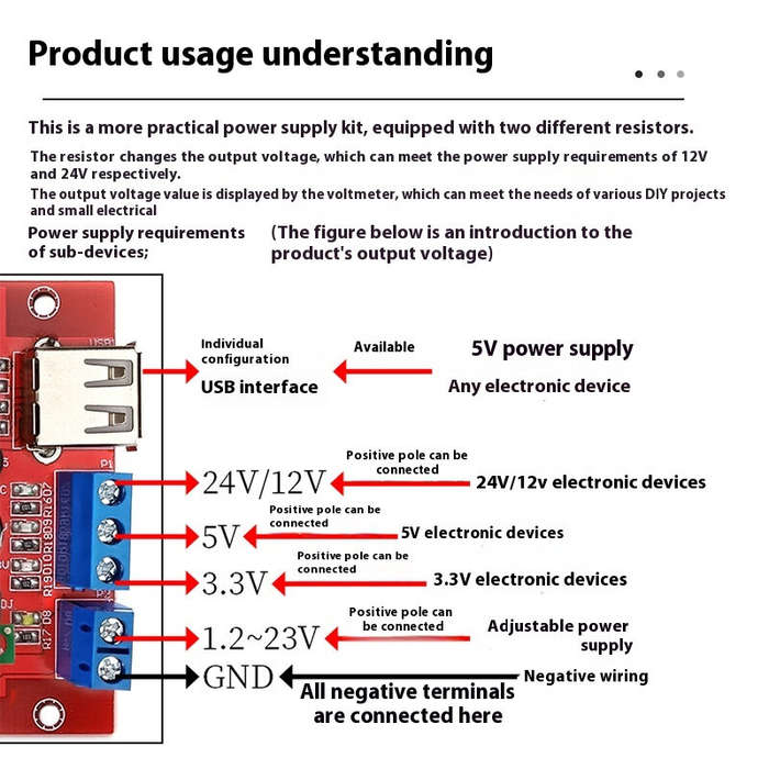 DIY Kit - Adjustable DC Power Supply Module 1.2V to 23V 24W 3-Digit LED Display Compact Voltage Regu