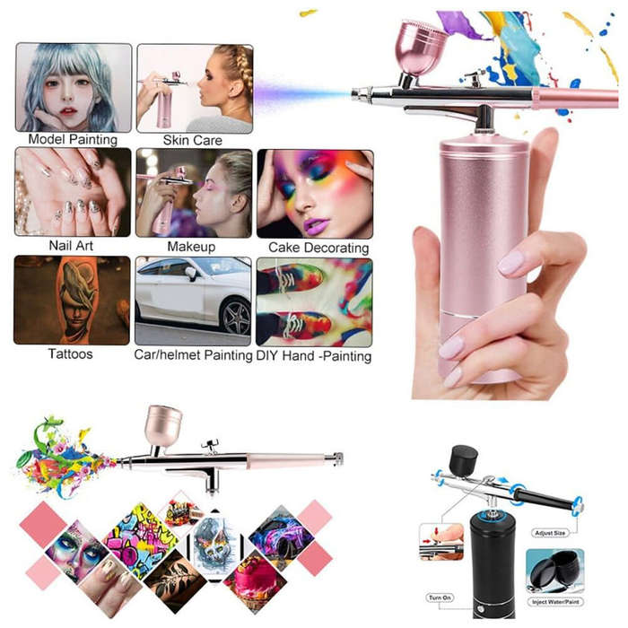 Pink - Yarboly Handheld Airbrush Kit Dual Action Portable 0.4mm Nozzle High Pressure 20-27psi for Ta
