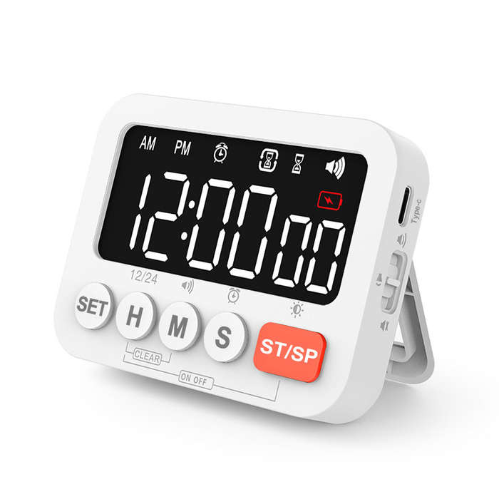 White - LED Digital Display Alarm Clock Timer Clock Timer Kitchen Baking Countdown Timer Time Remind