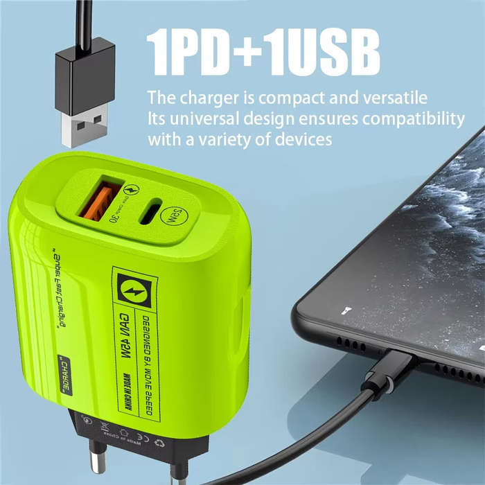 Yellow & US Plug - [GaN Tech] APD-555 45W 2-Port USB PD Charger USB-A+USB-C PD Fast Charging Wall Ch