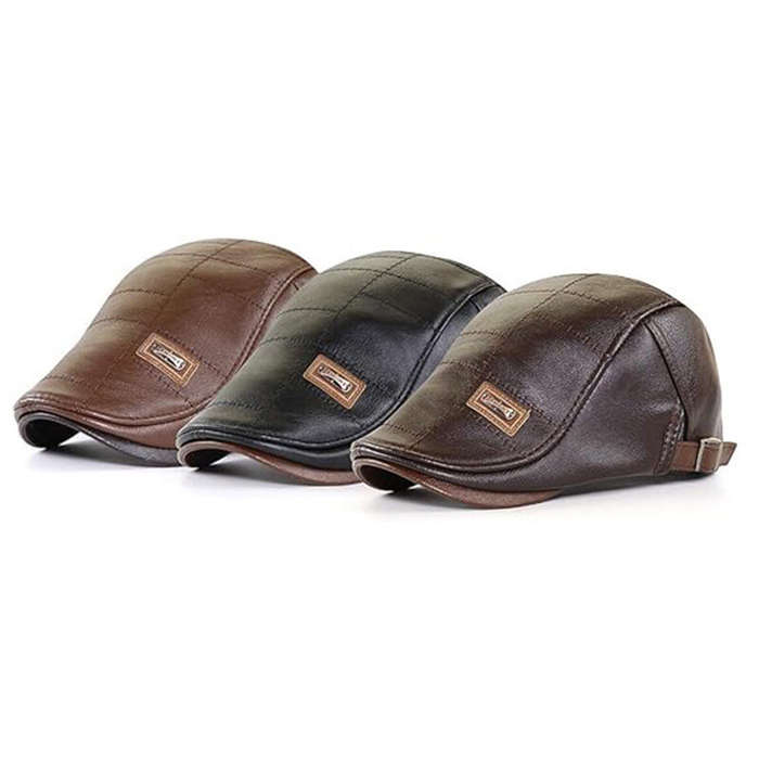 Black - Collrown Vintage Berets Mens PU Leather Beret Hats Autumn Winter Adjustable Hats Men's Visor