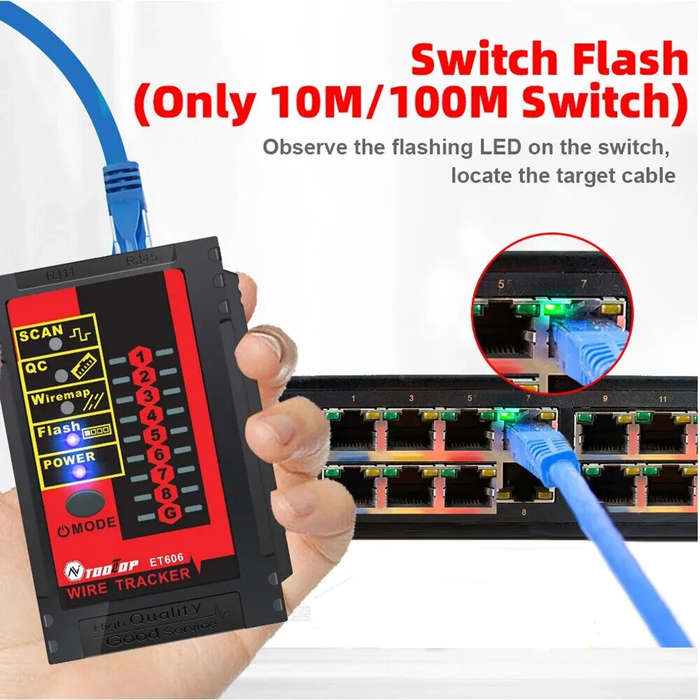 TOOLTOP ET606 Network Cable Tester POE Test 3KM Digital Cable Tracing Cross Short Circuit Checking C